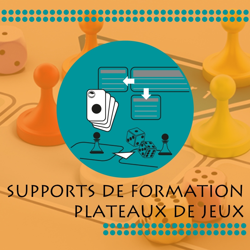 Supports d'animation </br>et de management</br>Plateaux de jeux : Création graphique et print